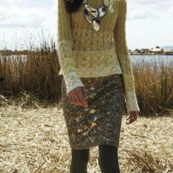 Anthropologie Moulinette Soeurs Wool Beaded Pencil Skirt Size 2 - Picture 11 of 11